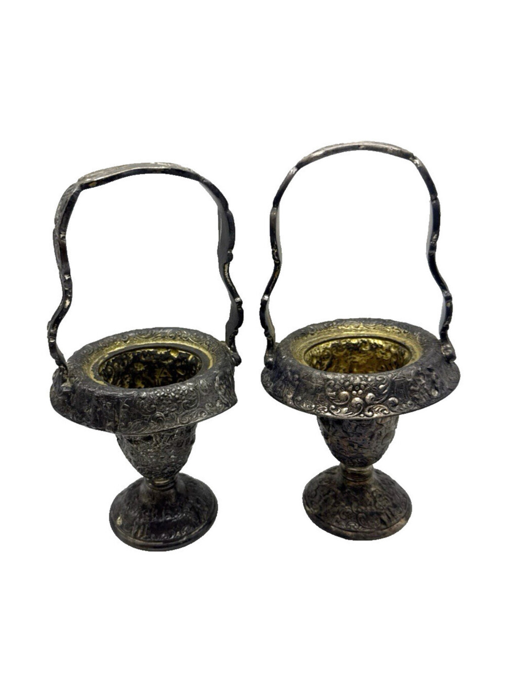 Pair of Antique Barbour Silver Co. Repoussé Bride's Baskets, Model 3734